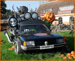 Car decorated for Halloween