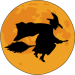 Witch on a broom and the moon